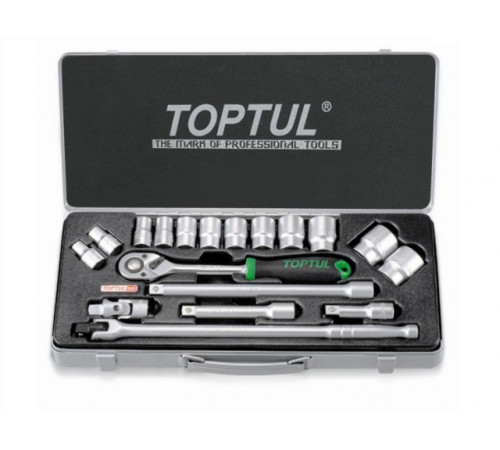 Набор головок 1/2" 10-32мм 18предм. 6гр. метал.кейс TOPTUL