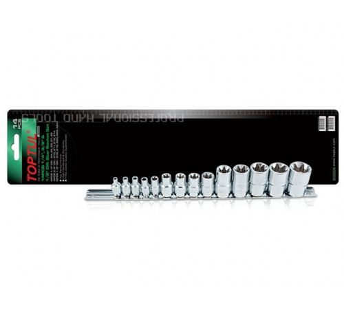 Набор головок 1/4", 3/8", 1/2" "звездочка" E4-E24мм 14предм. на подвесе TOPTUL
