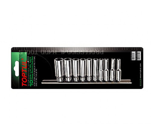 Набор головок 1/4" дюймовые 3/16"-9/16" 12гр. 10шт на подвесе TOPTUL