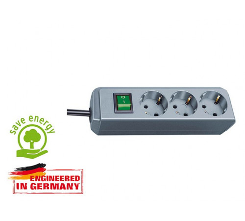 Удлинитель 1.5м (3 роз., 3.3кВт, с/з, выкл., ПВС) серебристо-серый Brennenstuhl Eco-Line