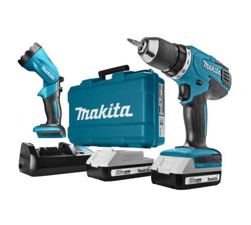 Аккум. дрель-шуруповерт MAKITA LXT DF 457 DWLE в чем. + фонарь
