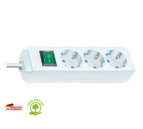Удлинитель 5м (3 роз., 3.3кВт, с/з, выкл., ПВС) белый Brennenstuhl Eco-Line