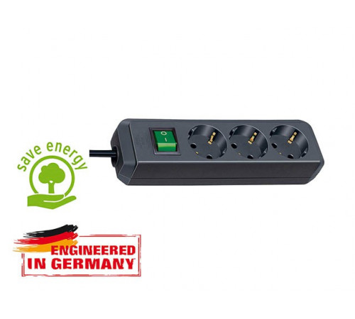 Удлинитель 5м (3 роз., 3.3кВт, с/з, выкл., ПВС) черный Brennenstuhl Eco-Line
