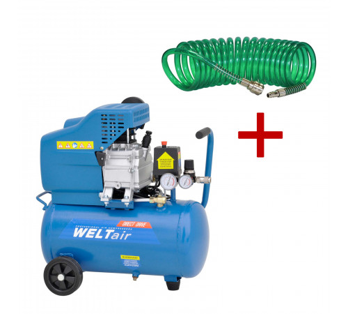 АКЦИЯ! Возд. компрессор WELT AR25LT (до 235л/мин,8атм,25л,230В,1.50кВт) + Шланг SKIPER PH05 (PU, 5м)