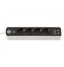 Удлинитель 1.5м (4 роз., 3.3кВт, с/з, 2 USB порта, выкл., ПВС) черный/белый Brennenstuhl Eco-Line