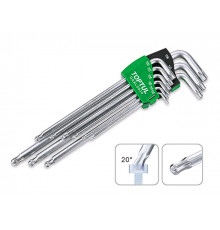 Набор ключей Torx T10-Т50 9шт длинных, с отверстием и шариком TOPTUL