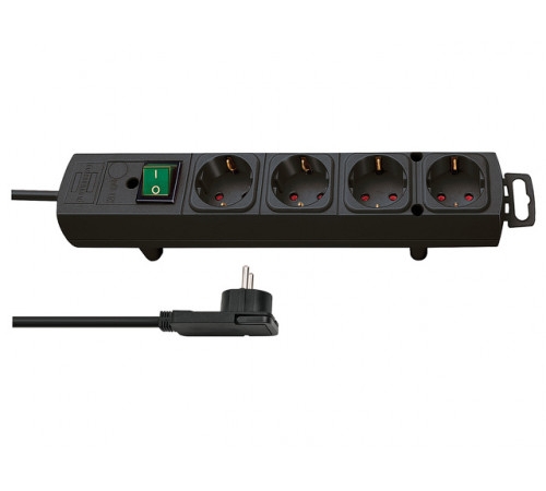 Удлинитель 2м (4 роз., 3.3кВт, с/з, выкл., ПВС) черный Brennenstuhl Comfort-Line