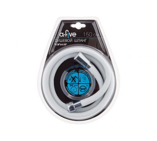Шланг душевой, Si, 1/2" г-г 150 см, бел., a-five