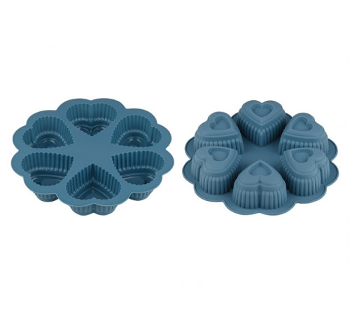 Форма для выпечки, силиконовая, круглая на 6 сердец, 25 х 4.5 см, BLUESTONE, PERFECTO LINEA