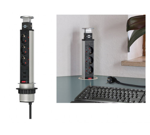 Удлинитель-башня 2м Tower-Power (3 роз, 2 USB, H05VV-F 3G1.5) Brennenstuhl