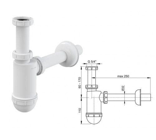 Сифон для умывальника O32 c накидной гайкой 5/4, Alcaplast