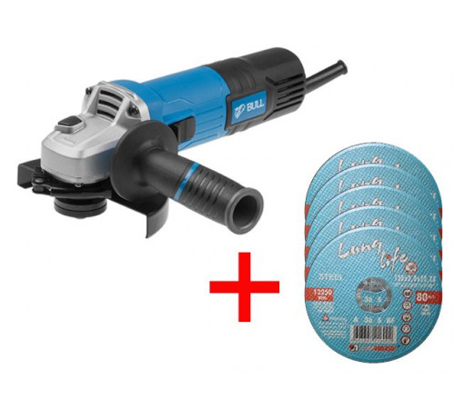 Одноручная углошлифмашина BULL WS 1202 в кор. + АКЦИЯ!(5 отрезных кругов в ПОДАРОК!)