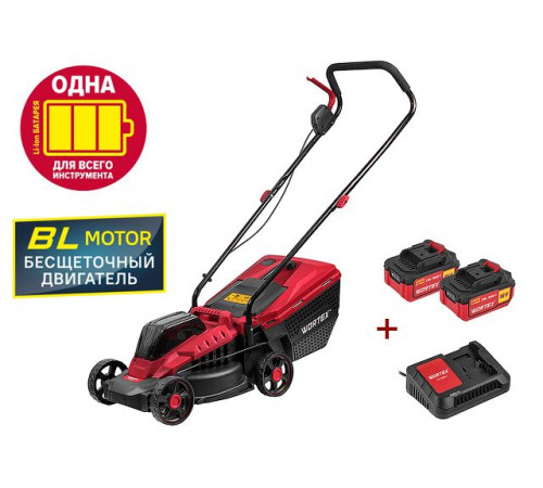 Газонокосилка аккумуляторная WORTEX CLM 3336 ALL1 XLT SET БЕСЩЁТ.ДВИГ., 18В+18В, 2акб, 4Ач, шир.3