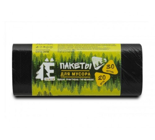 Мешки для мусора, 30 л, 20 шт, "Е-Ромашка", черные, РОМАШКА