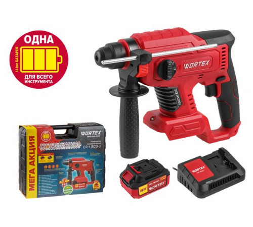 Аккум. перфоратор WORTEX CRH 1820-2 в чем. ALL1 XLT SET БЕСЩЕТ., 18 В, 2.2 Дж, 20 мм, 1х4 А0ч