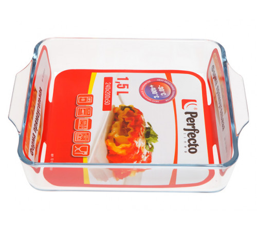 Форма из жаропрочного стекла, 1.5 л, прямоугольная, 240х200х50 мм, PERFECTO LINEA