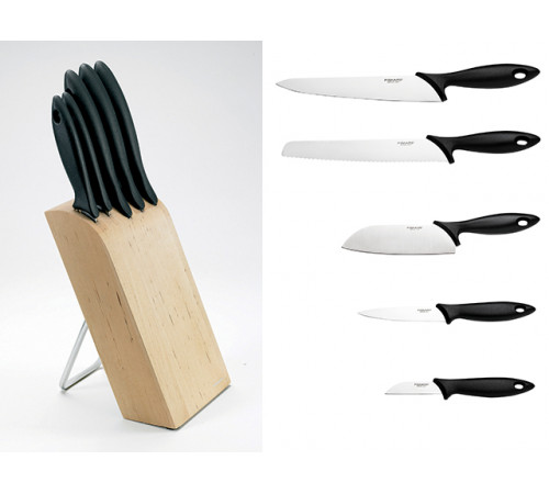 Набор ножей 5 шт. с деревянным блоком Essential Fiskars