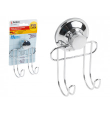 Крючок двойной настенный на вакуумной присоске, хром. сталь, FIX LOCK, PERFECTO LINEA
