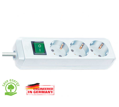 Удлинитель 1.5м (3 роз., 3.3кВт, с/з, выкл., ПВС) белый Brennenstuhl Eco-Line